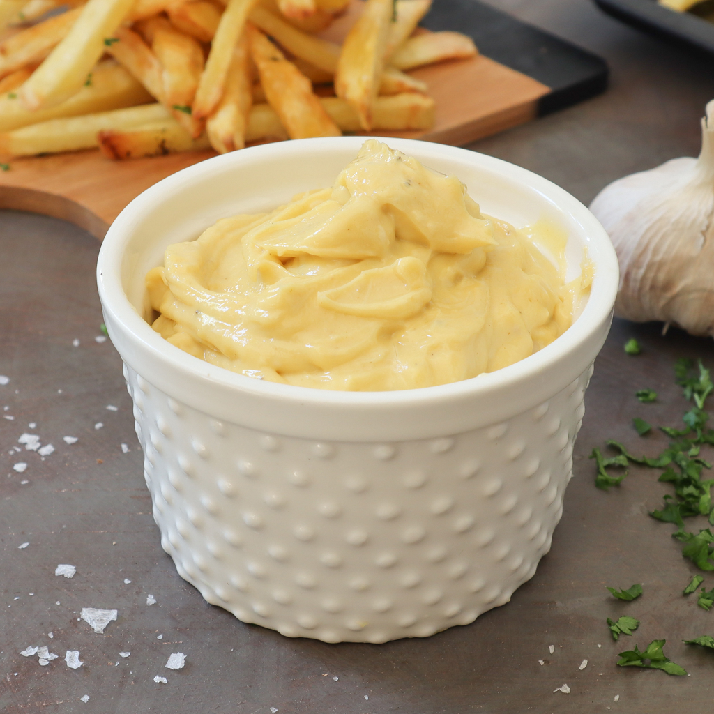 Aioli, garlic mayonnaise, made in a blender
