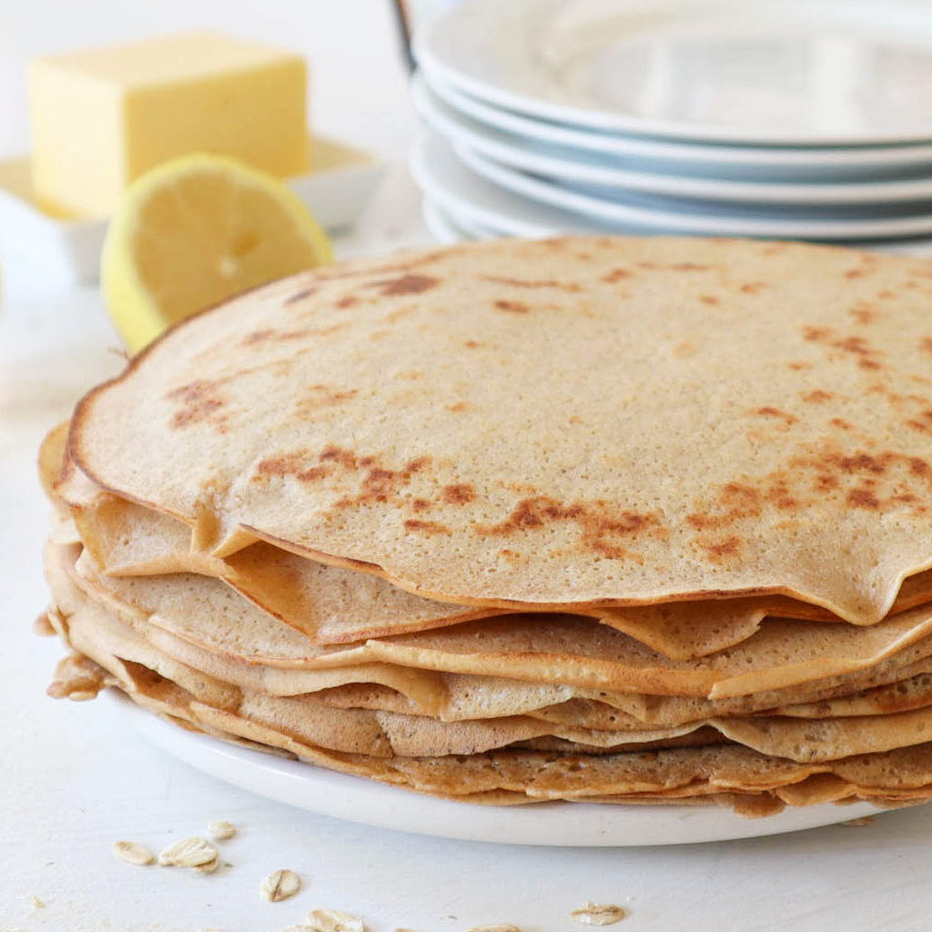 Gluten free blender crepes (oats & rice flour)