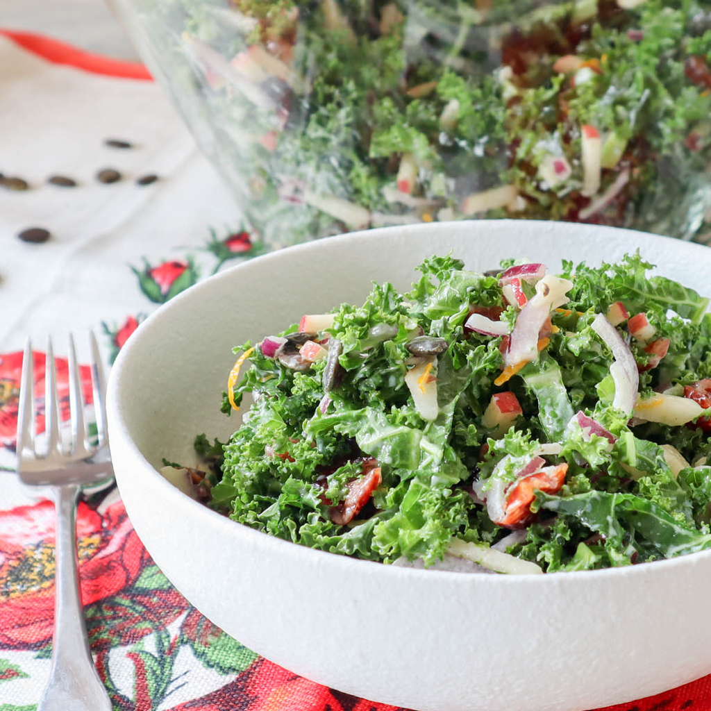 kale and cranberry salad with probiotic dressing